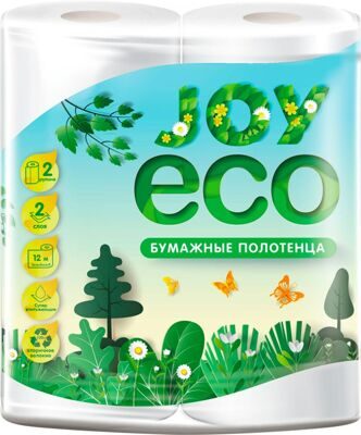 Полотенца бумажные 2-слойные белые (2 рулона в упаковке) JOY eco